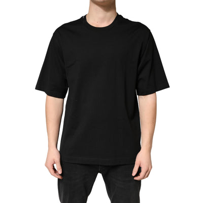 Tricou Dolce & Gabbana negru, din bumbac, cu mânecă scurtă și decolteu la baza gâtului