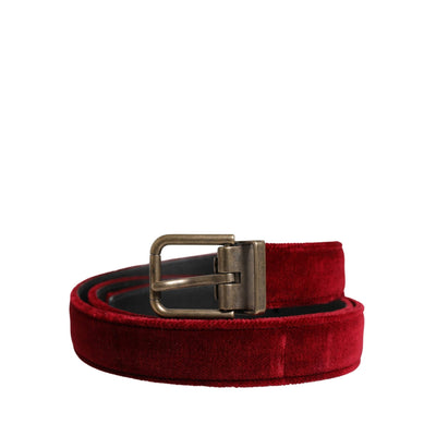 Dolce & Gabbana Burgundy Velvet Cotton Metal Buckle Belt