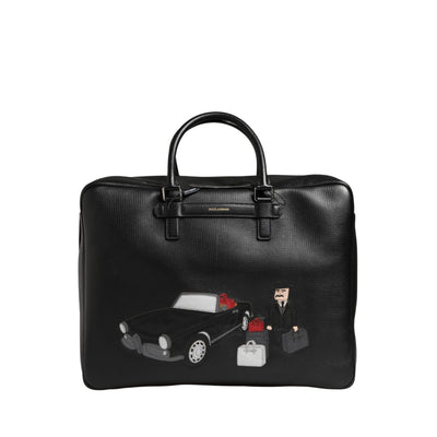 Dolce & Gabbana Black Car Man Applique Leather Weekender Borse Bag