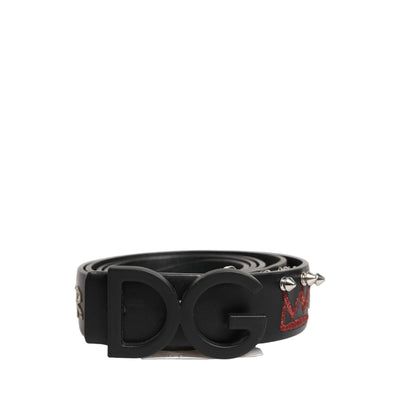 Dolce & Gabbana Black Leather Prince Crown Logo Buckle Belt