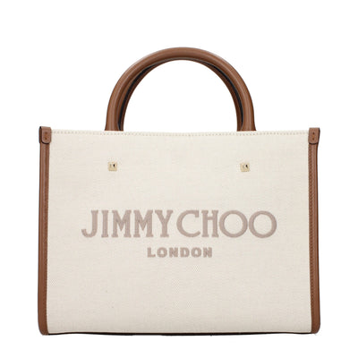 Geantă Jimmy Choo bej din material textil Avenue Tote