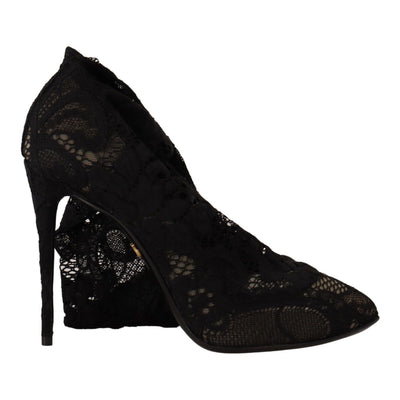 Dolce & Gabbana Black Stretch Taormina Lace Boots