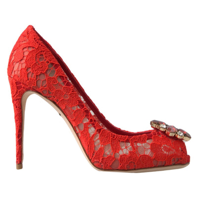 Pantofi Dolce & Gabbana Red Taormina Lace Crystal