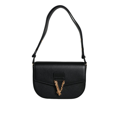 Versace Black Grainy Logo Crossbody Shoulder Bag