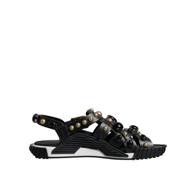 Dolce & Gabbana Black Leather Studded Slide Sandals