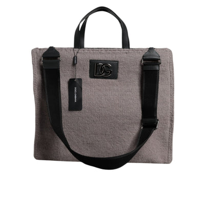 Geantă tote Dolce & Gabbana gri, din lână de alpacă, cu logo