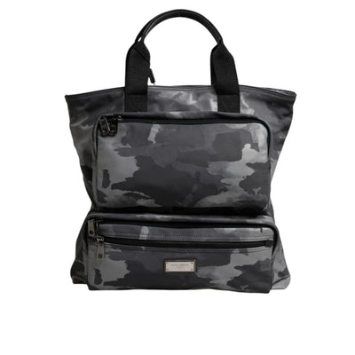 Geantă tote Dolce & Gabbana gri camuflaj din bumbac, cu multiple compartimente