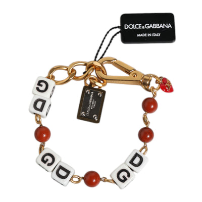 Dolce & Gabbana Multicolor Gold Tone Brass Chain DG Logo Dice Bracelet
