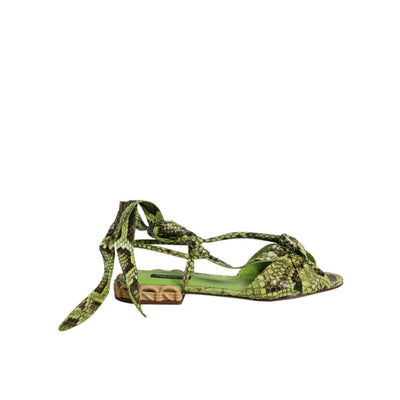 Dolce & Gabbana Green Animal Print Ankle Wrap Sandals
