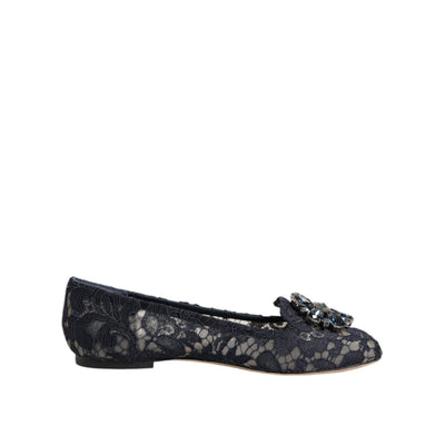Dolce & Gabbana Blue Taormina Lace Crystal Flats