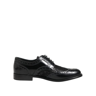 Pantofi de damă Dolce & Gabbana din piele neagră cu șiret, model floral