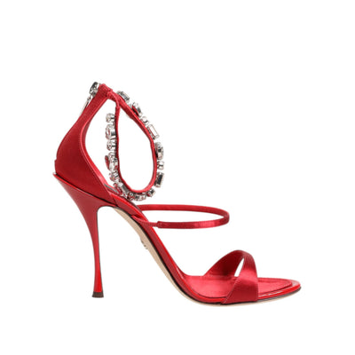 Sandale cu toc Dolce & Gabbana Keira din satin roșu și cristale
