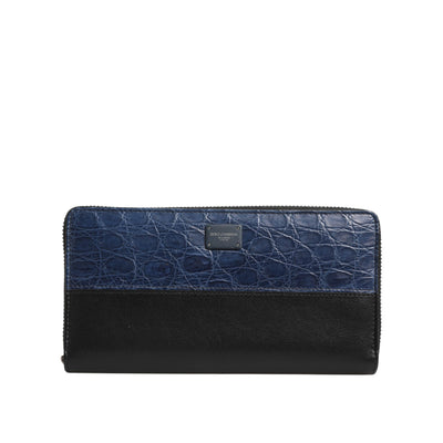 Dolce & Gabbana Black Blue Exotic Leather Continental Clutch Wallet