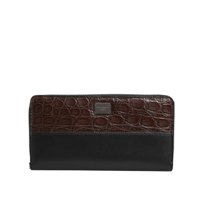 Dolce & Gabbana Black Brown Exotic Leather Continental Clutch Wallet