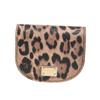 Portofel tip poșetă mică pentru monede Dolce & Gabbana, maro, cu imprimeu leopard