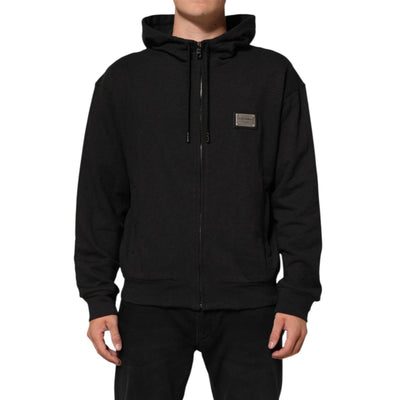 Bluză cu glugă și fermoar integral Dolce & Gabbana, neagră, cu logo