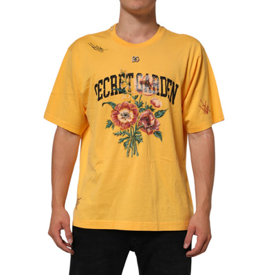 Dolce & Gabbana Tricou Bumbac Cu Guler Rotund Imprimeu Floral Yellow Secret Garden