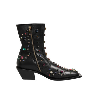 Dolce & Gabbana Black Crystal Embellished Short Boots