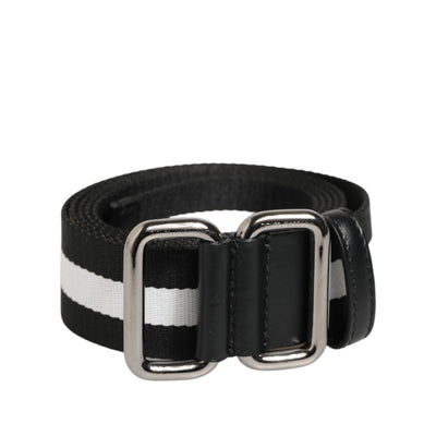 Dolce & Gabbana Black White Striped Metal Buckle Belt