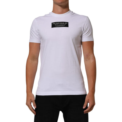 Dolce & Gabbana Tricou alb de bumbac cu guler rotund și imprimeu logo