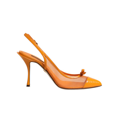 Dolce & Gabbana Orange Leather Mesh Slingback Heels