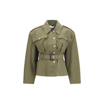 Alexander McQueen Bicolor Cotton Cropped Belted Jacket