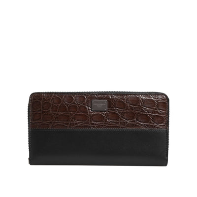 Dolce & Gabbana Black Brown Exotic Leather Continental Clutch Wallet