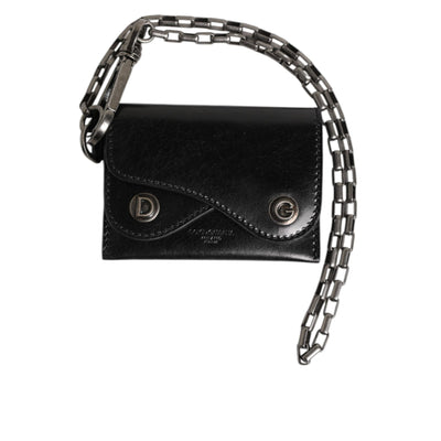 Portofel Dolce & Gabbana din piele neagră Cavallo cu lanț și închidere prin capse, bifold, cu suport pentru carduri