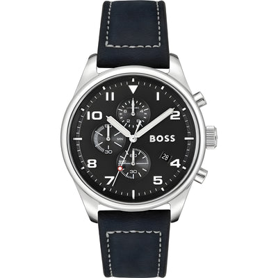 Ceas elegant Hugo Boss din piele neagră