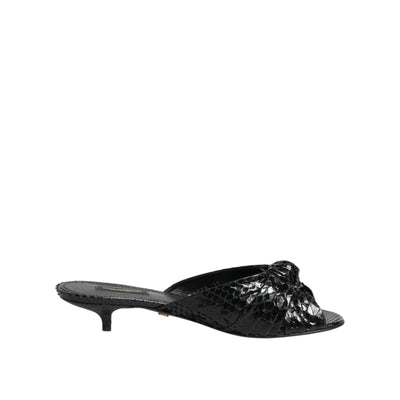 Dolce & Gabbana Black Leather Heel Slide Sandals