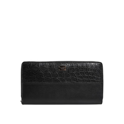 Portofel continental Dolce & Gabbana din piele neagră cu fermoar, cu logo