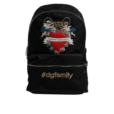 Rucsac Dolce & Gabbana negru, înfrumusețat cu #DGFAMILY, model VULCANO