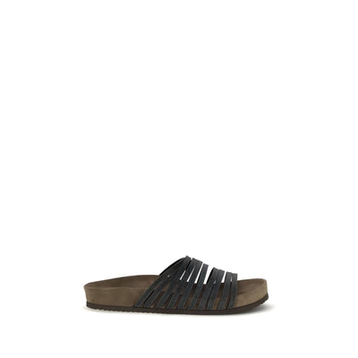 Brunello Cucinelli Sandale Negre Plate