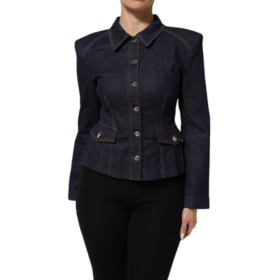 Dolce & Gabbana Geacă tip palton din denim gulerat, din bumbac, bleumarin închis