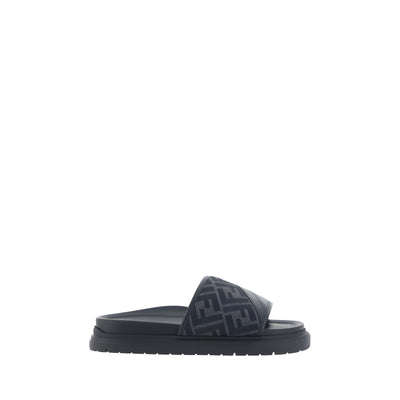 Fendi Gray Fabric Flat Sandals