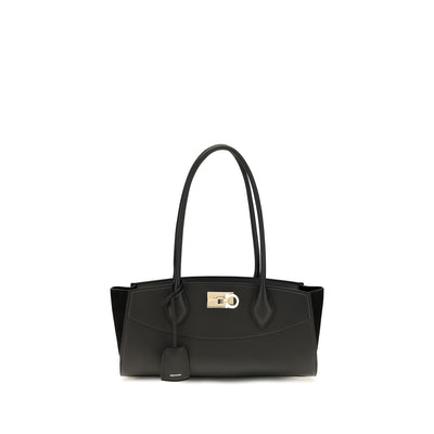 Geantă de umăr Ferragamo neagră din piele East West