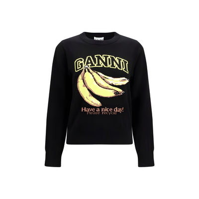 Ganni Black Cotton Sweatshirt