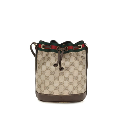 Geantă bucket Gucci bej din material textil cu bandă Web