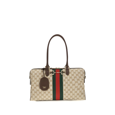 Geantă Gucci bej din material textil Horsebit Web
