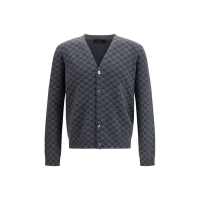 Cardigan din lână Gucci gri cu imprimeu GG