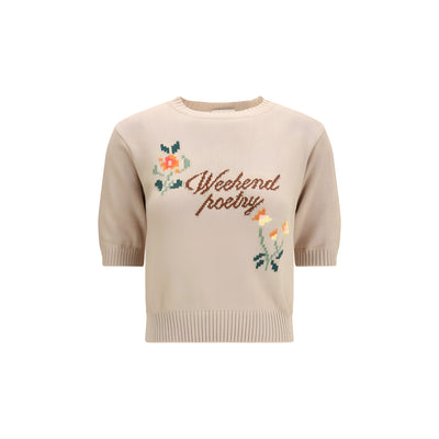 Bluză Max Mara bej din bumbac cu broderie