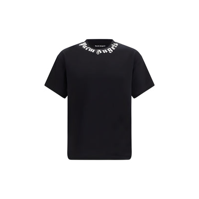Tricou Palm Angels negru din bumbac cu logo pe guler