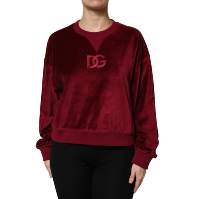 Pulover Dolce & Gabbana din catifea roșie de bumbac cu guler rotund