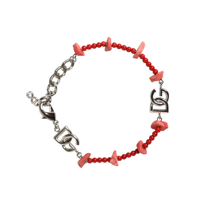 Dolce & Gabbana Silver Tone Brass Beaded Resin DG Logo Chain Bracelet