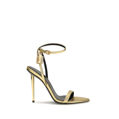 Sandale stiletto Tom Ford aurii din piele