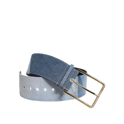 Curea Dolce & Gabbana din denim albastru în două tonuri cu cataramă aurie metalică