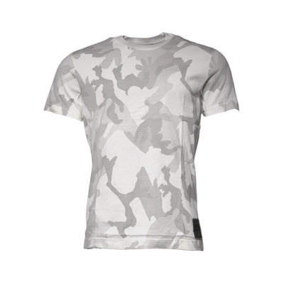 Dolce & Gabbana White Grey Camouflage Cotton Crew Neck T-Shirt