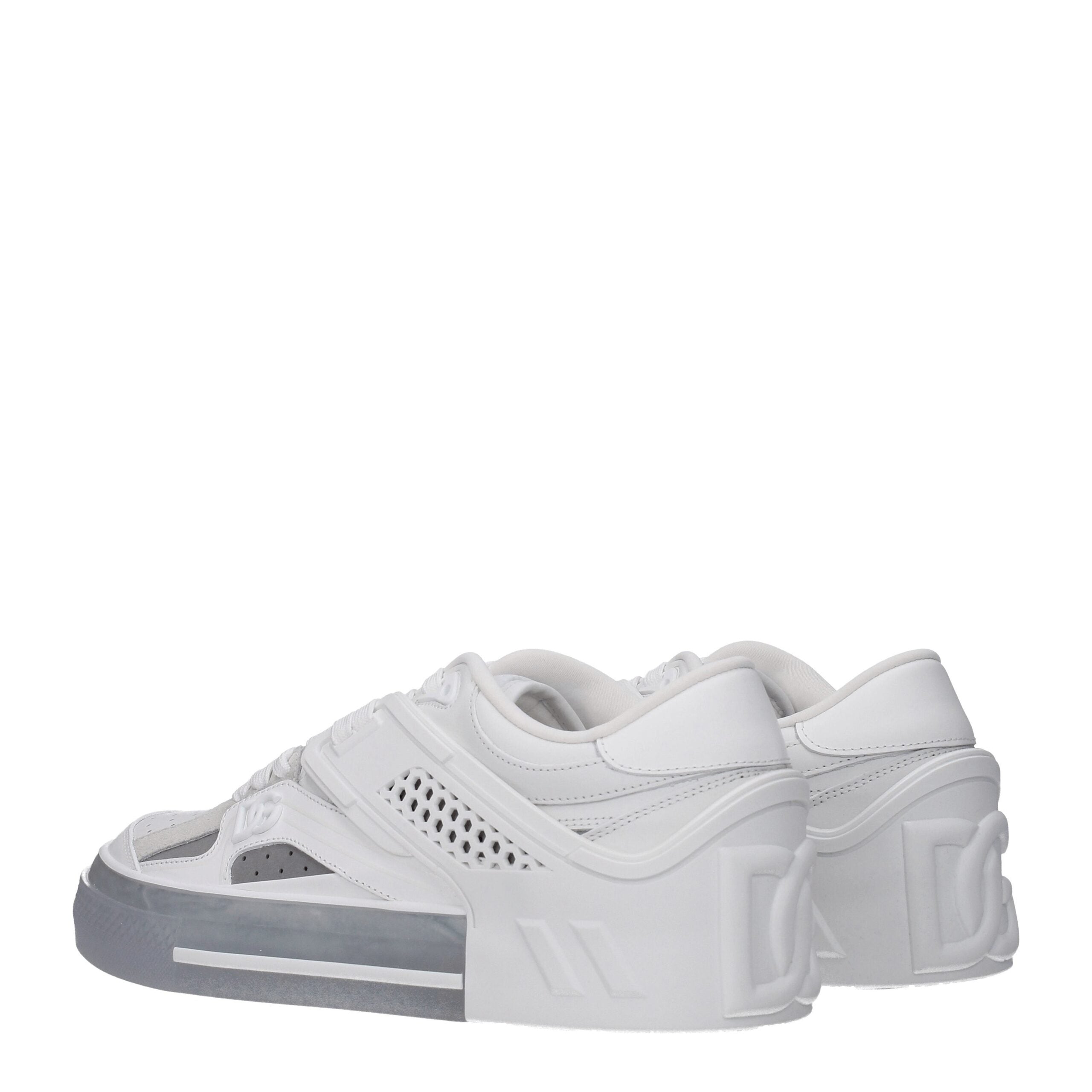 Tenisi Dolce & Gabbana albi din piele cu profil jos