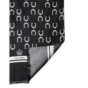 Eșarfă Dolce & Gabbana neagră din mătase tip batic, cu potcoavă, 136cm x 23cm