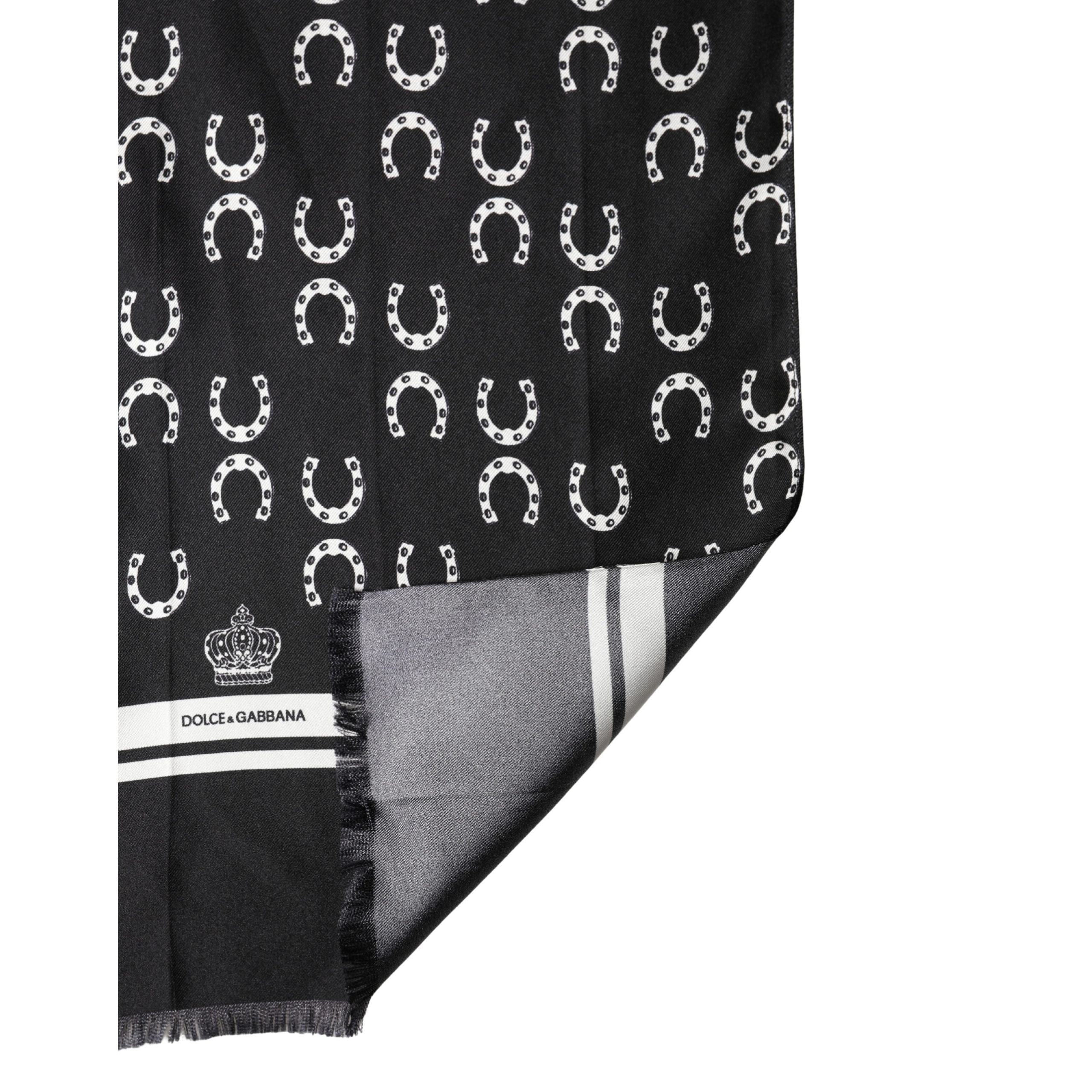 Eșarfă Dolce & Gabbana neagră din mătase tip batic, cu potcoavă, 136cm x 23cm